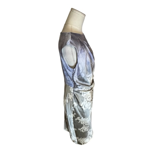 Suzi Chin For Maggy Boutique Grey Purple Silk Dress Floral Mini Work Party Sz 2 - Picture 3 of 6